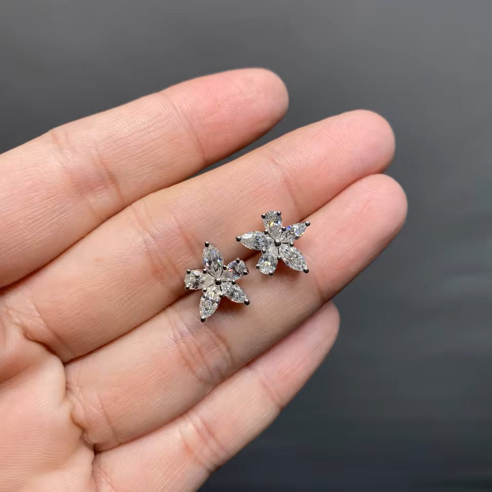 Elegant 3 Carat Floral Stud Earrings - 14K 18K Solid Gold - Moissanite | Luxury Collection Aura Diamonds