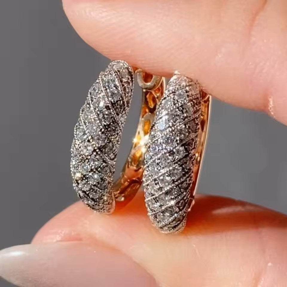 Elegant Diamond Hoop Earrings - 14K 18K Solid Gold - Lab Diamond Aura Diamonds