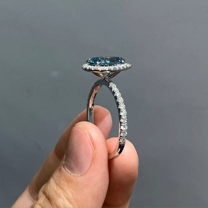 Pear Cut 3.5 Carat Blue-Green Halo Ring | 9K 14K 18K Solid Gold | Moissanite | Luxury Collection