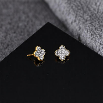 Dainty Clover Leaf Stud Earrings - Moissanite [Protective Rhodium Plated]