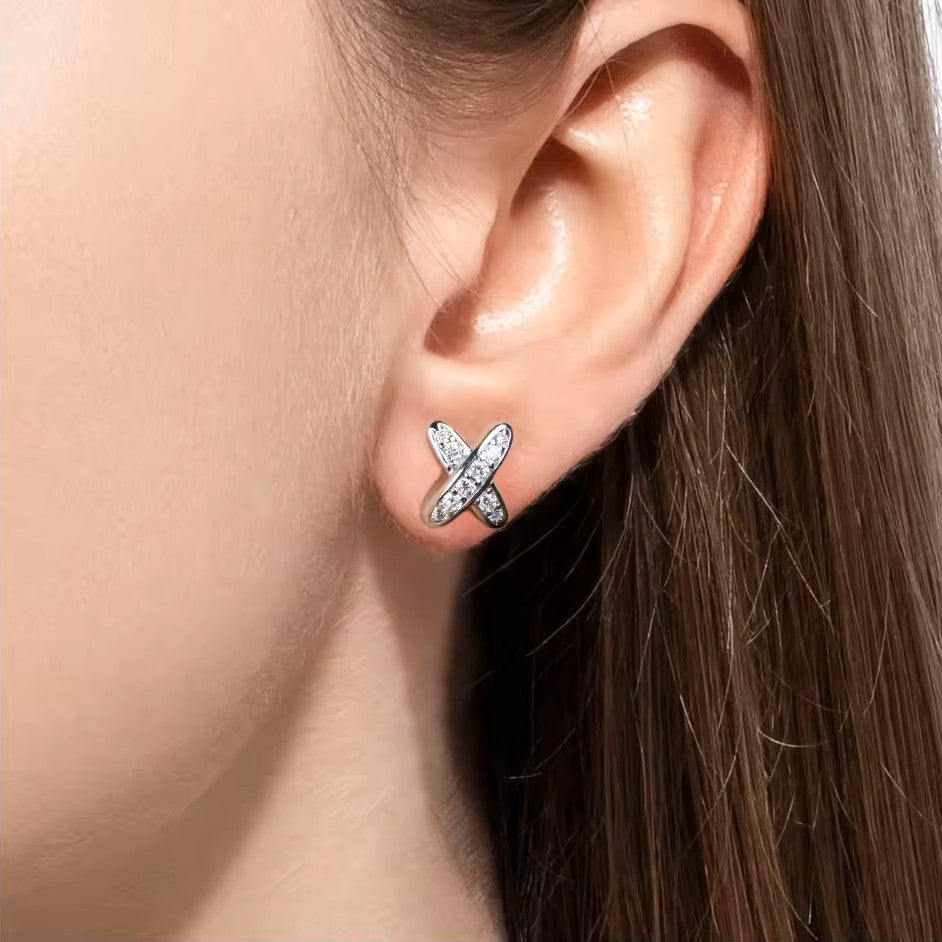 Elegant Chic X Stud Earrings - Moissanite [Rhodium Plated] Aura Diamonds