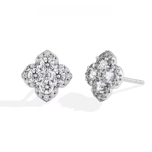Chic Clover Leaf Stud Earrings - Moissanite [Rhodium Plated]
