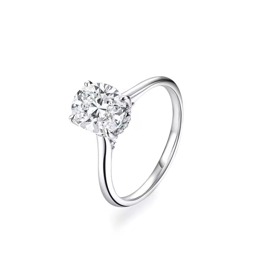 Oval Cut 2 Carat - Solitaire Ring - Hidden Halo - Moissanite | Luxury Collection Aura Diamonds