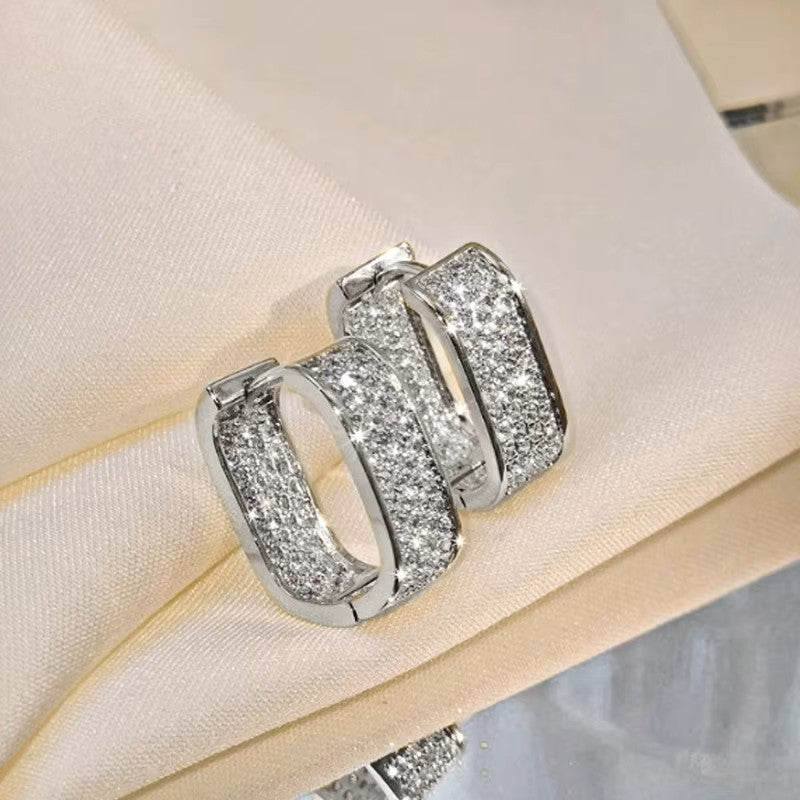 Dazzling Rectangle Hoop Earrings - Moissanite [Rhodium Plated]