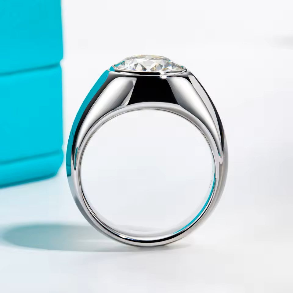Men's 4 Carat Round-Cut Moissanite Ring [Rhodium Plated] Aura Diamonds