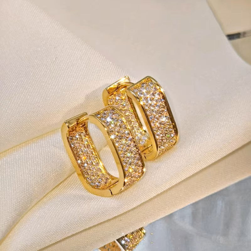 Dazzling Rectangle Hoop Earrings - Moissanite [Rhodium Plated] Aura Diamonds