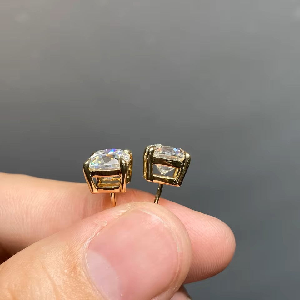 Elegant 4 Carat Weight Cushion-Cut Stud Earrings - 14K 18K Solid Gold - Moissanite | Luxury Collection