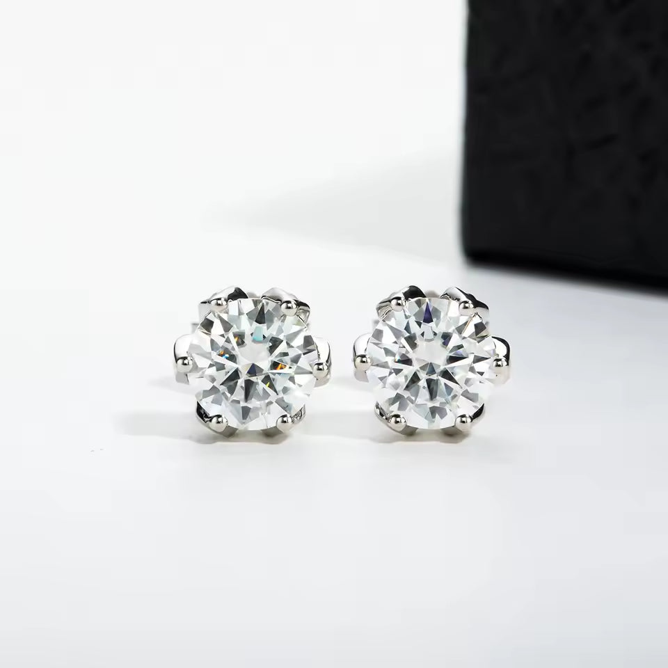 Tulip Solitaire Stud Earrings - 2.00ctw Brilliant Moissanite [2x 1CT]