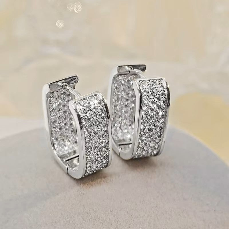 Dazzling Rectangle Hoop Earrings - Moissanite [Rhodium Plated] Aura Diamonds
