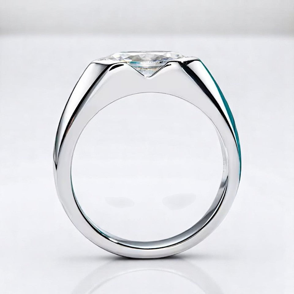 Marquise Cut Modern Moissanite Ring [Rhodium Plated] - Unisex | Luxury Collection Aura Diamonds