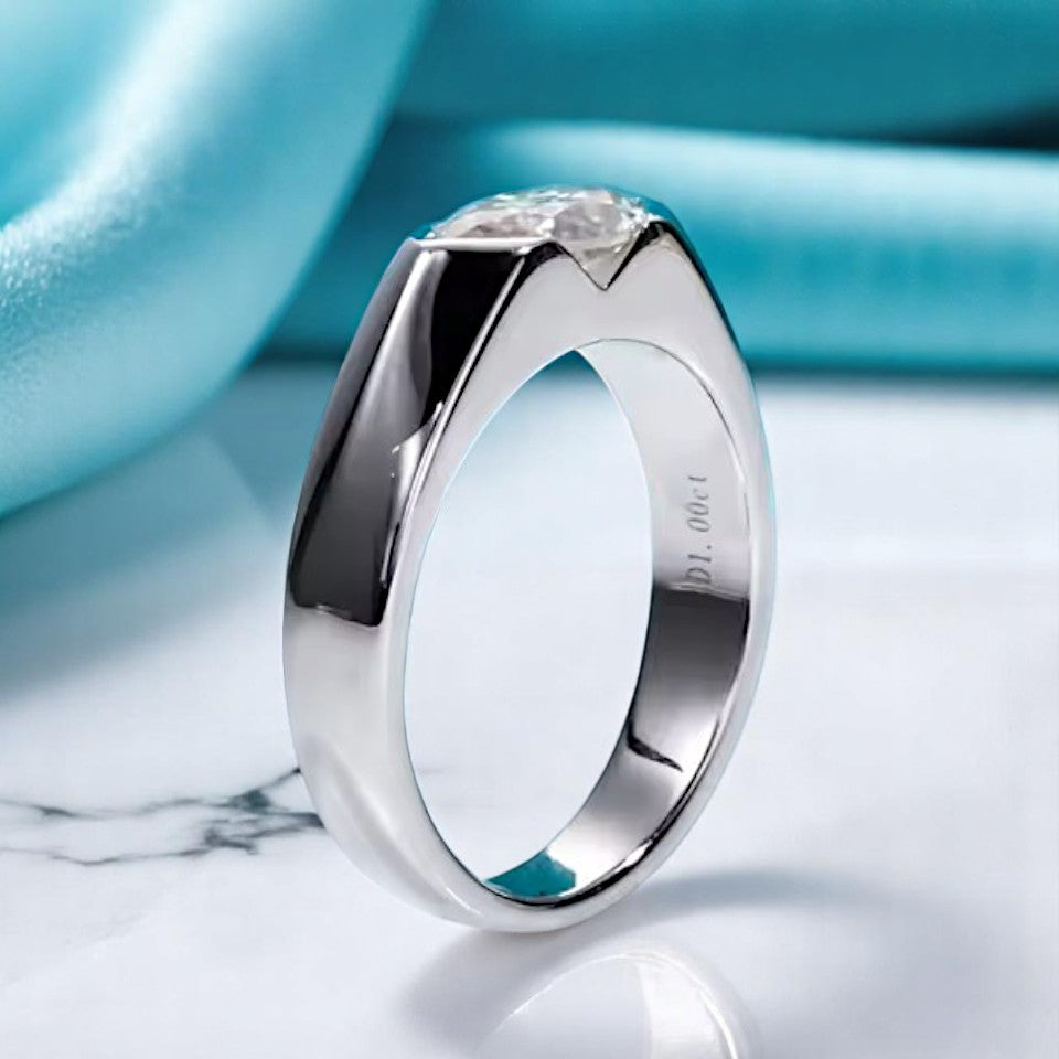Marquise Cut Modern Moissanite Ring [Rhodium Plated] - Unisex | Luxury Collection Aura Diamonds