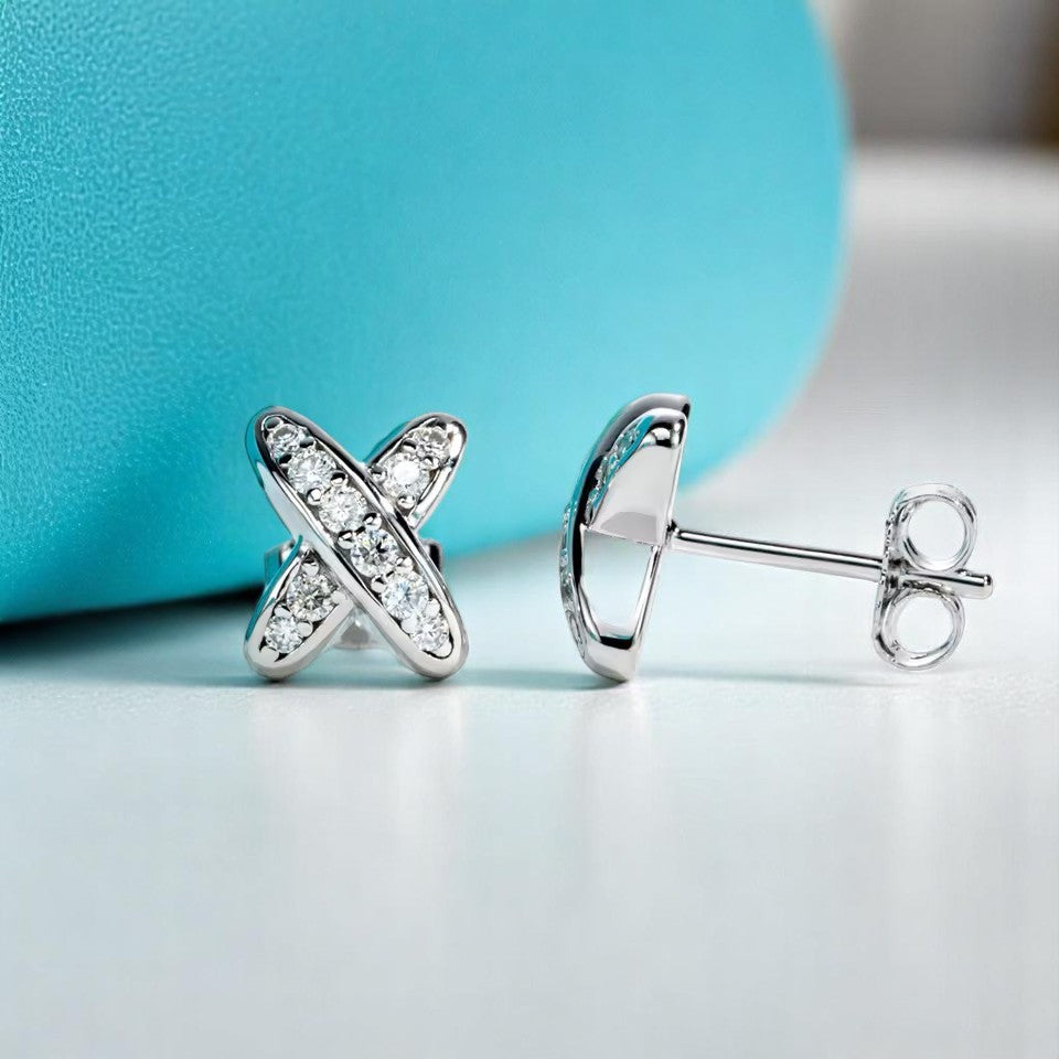Elegant Chic X Stud Earrings - Moissanite [Rhodium Plated] Aura Diamonds