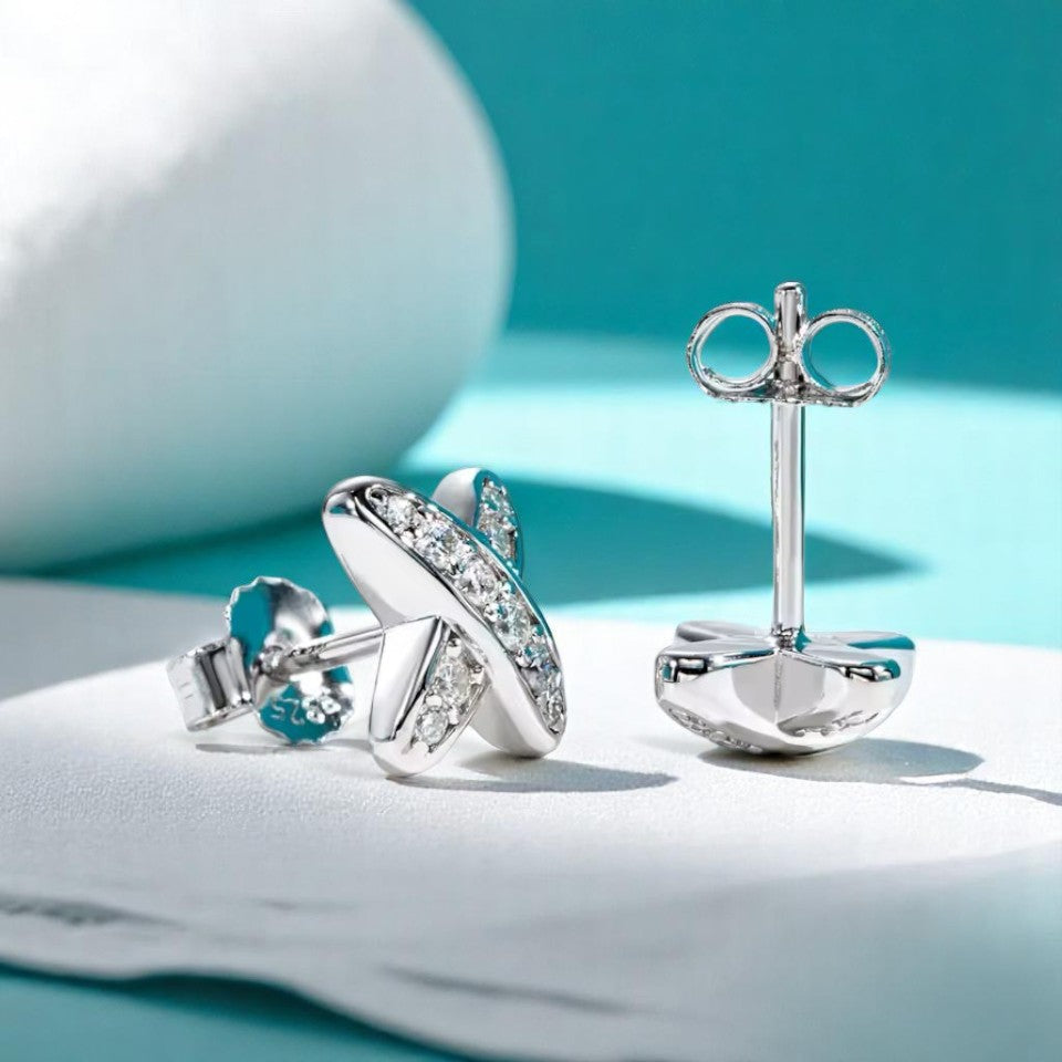Elegant Chic X Stud Earrings - Moissanite [Rhodium Plated] Aura Diamonds