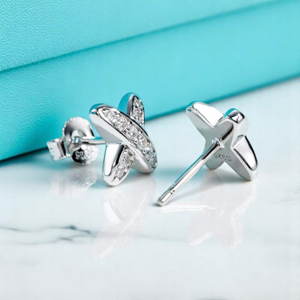 Elegant Chic X Stud Earrings - Moissanite [Rhodium Plated] Aura Diamonds