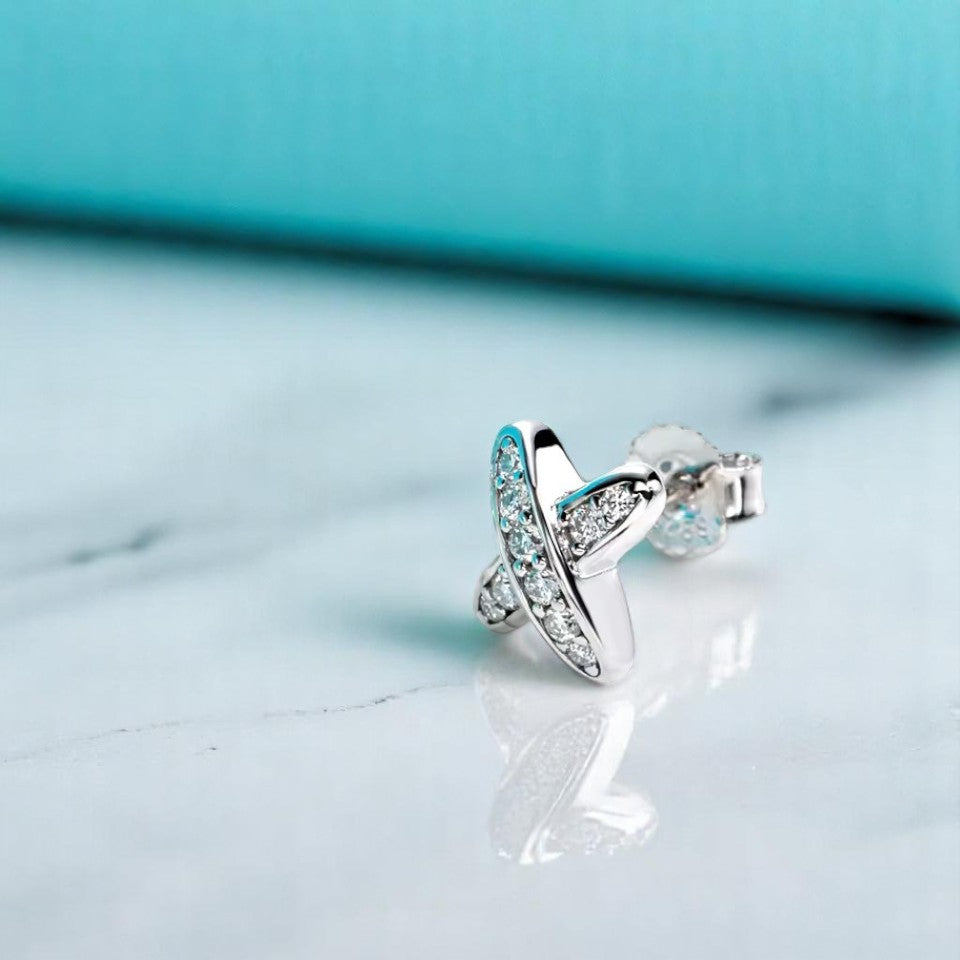 Elegant Chic X Stud Earrings - Moissanite [Rhodium Plated] Aura Diamonds