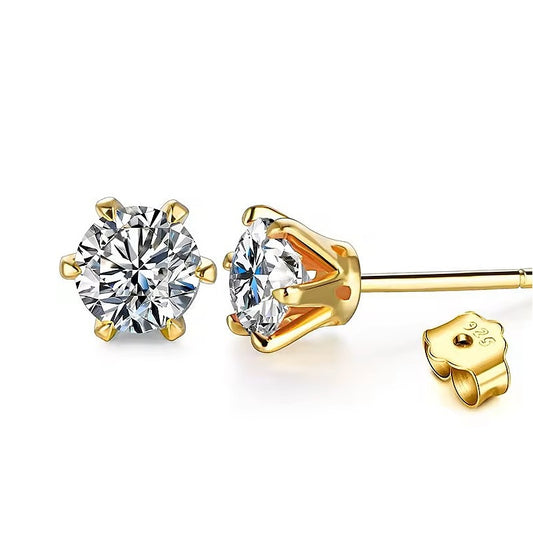 Aura Six-Prong Elegant Stud Earrings - White Gold/Rose Gold/Yellow Gold [Moissanite - Pink/Sea Green/ Black/Yellow Colours]