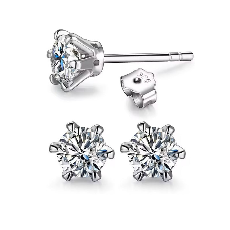 6 Carat/4 Carat/2 Carat Six-Prong Elegant Stud Earrings - White Gold [Moissanite] Aura Diamonds