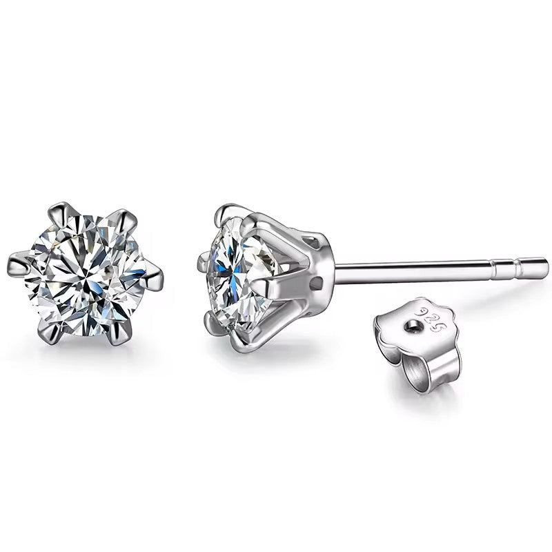 Aura Six-Prong Elegant Stud Earrings - White Gold/Rose Gold/Yellow Gold [Moissanite - Pink/Sea Green/ Black/Yellow Colours]