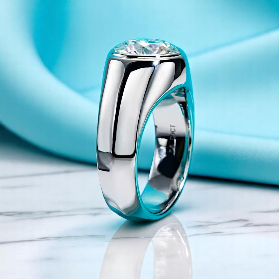 Men's 4 Carat Round-Cut Moissanite Ring [Rhodium Plated] Aura Diamonds