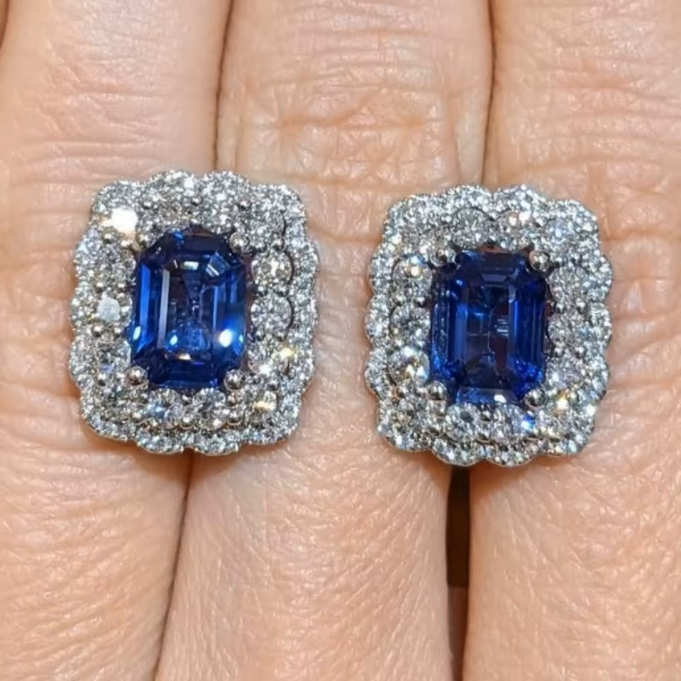 Timeless Emerald Sapphire 3 Carat Stud Earrings -14K 18K Solid Gold - Moissanite | Luxury Collection Aura Diamonds