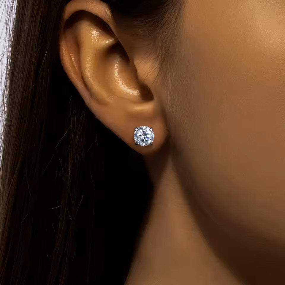 Screw Back 2 Carat Weight Stud Earrings - Moissanite [Protective Rhodium Plated] [2x1 CT] Aura Diamonds