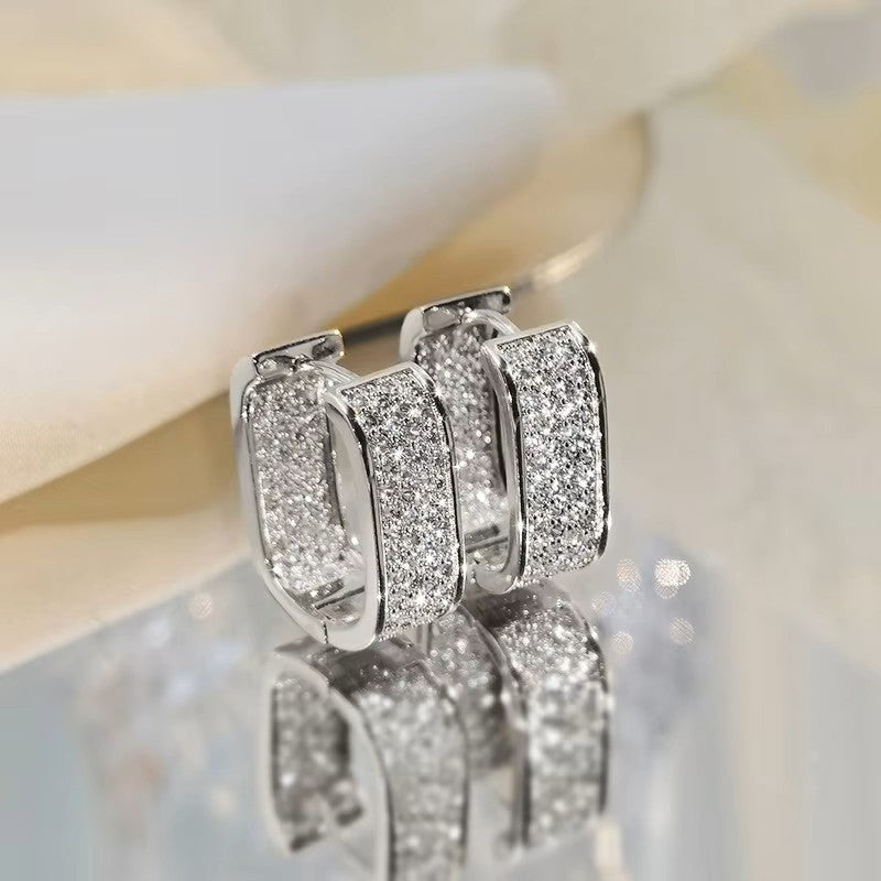 Dazzling Rectangle Hoop Earrings - Moissanite [Rhodium Plated] Aura Diamonds