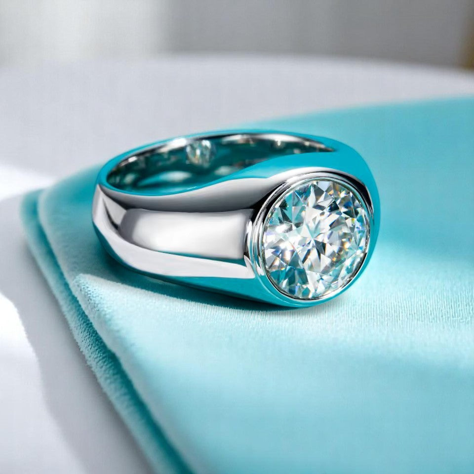 Men's 4 Carat Round-Cut Moissanite Ring [Rhodium Plated] Aura Diamonds