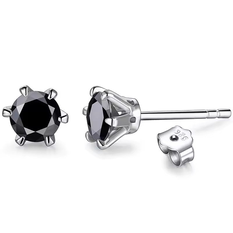 Aura Six-Prong Elegant Stud Earrings - White Gold/Rose Gold/Yellow Gold [Moissanite - Pink/Sea Green/ Black/Yellow Colours]
