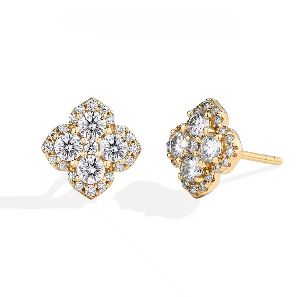 Chic Clover Leaf Stud Earrings - Moissanite [Rhodium Plated] Aura Diamonds