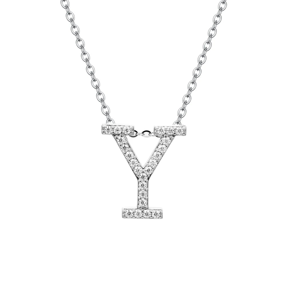 A to Z Moissanite Initial Necklace – Personalized Letter Charm Pendant Aura Diamonds