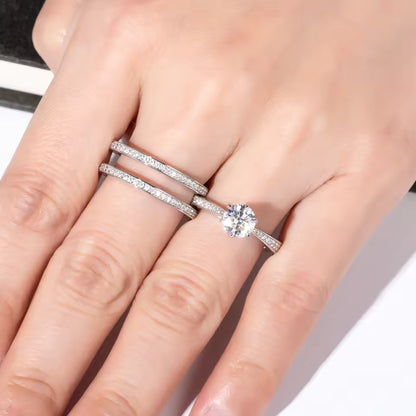 Elegant 1 Carat Solitaire and Wedding Band Engagement Ring Set