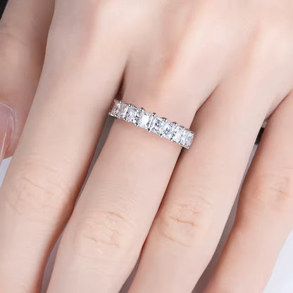 Luxury Princess Cut Eternity Band- White Gold - Moissanite/Lab Diamond (Rhodium Plated)