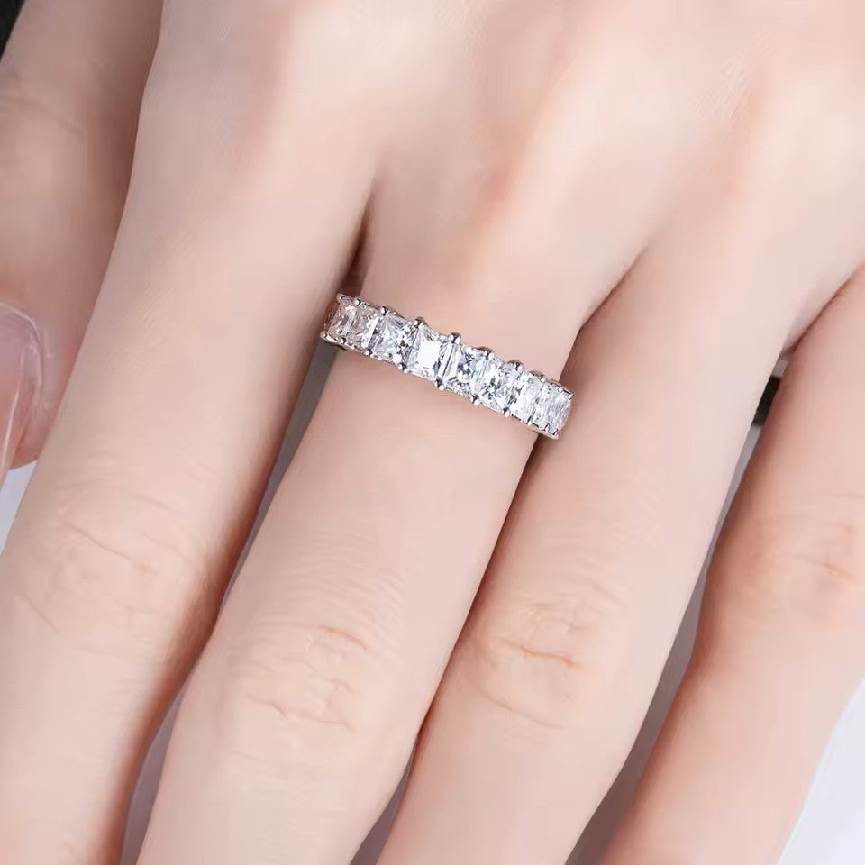 Luxury Princess Cut Eternity Band- White Gold - Moissanite/Lab Diamond (Rhodium Plated) Aura Diamonds