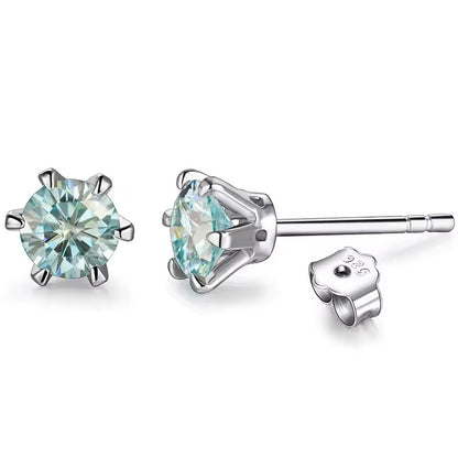 Aura Six-Prong Elegant Stud Earrings - White Gold/Rose Gold/Yellow Gold [Moissanite - Pink/Sea Green/ Black/Yellow Colours]