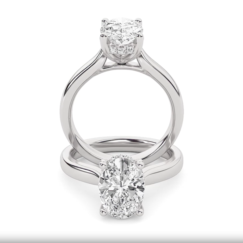 Emma Oval Solitaire with Hidden Halo - Cathedral Setting - White Gold