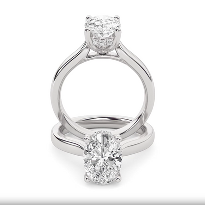 Emma Oval Solitaire with Hidden Halo - Cathedral Setting - White Gold