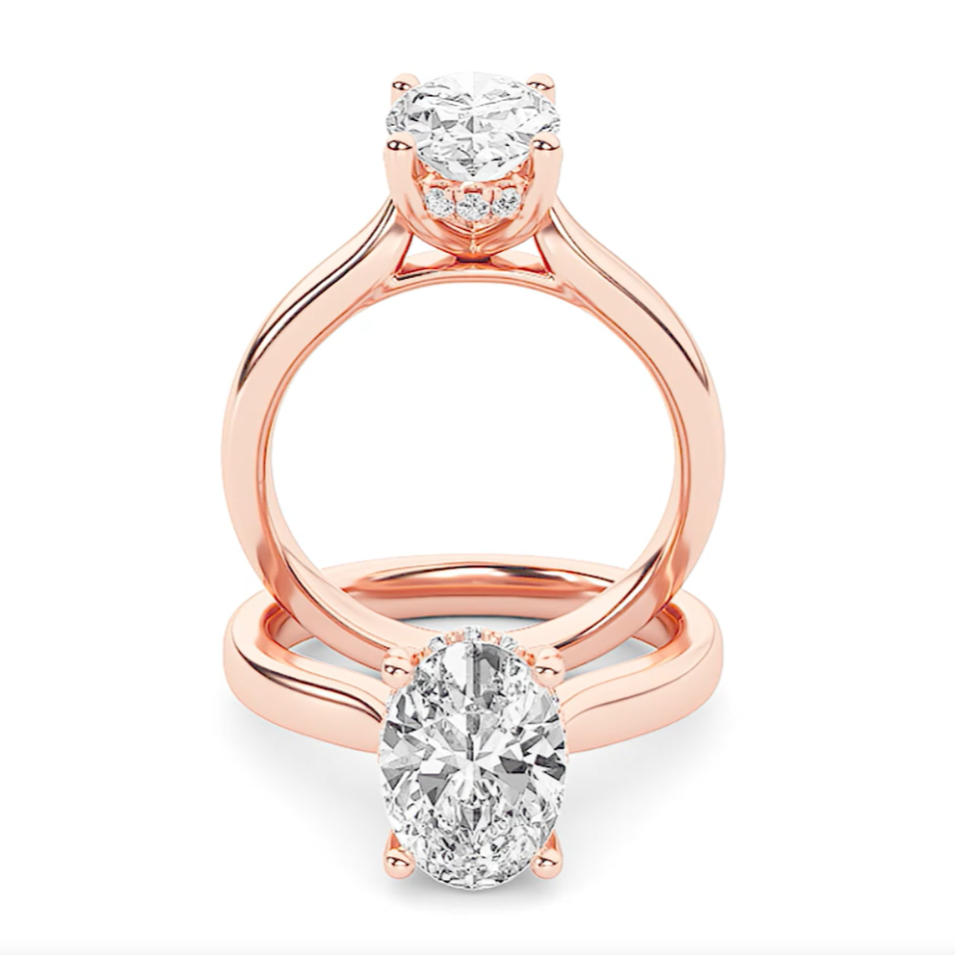 Emma Oval Solitaire with Hidden Halo - Cathedral Setting - Rose Gold Aura Diamonds