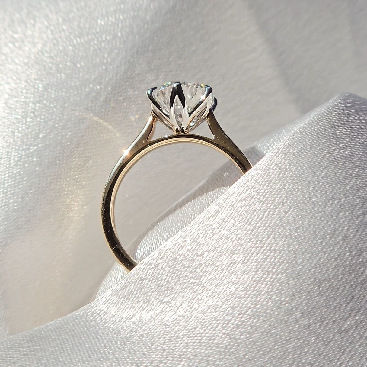 Tulip round solitaire diamond engagement ring viewed from above