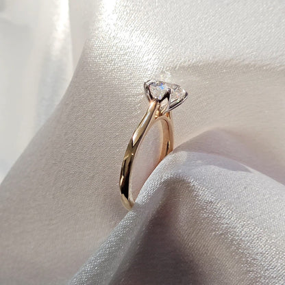 Tulip setting round solitaire diamond ring in solid gold