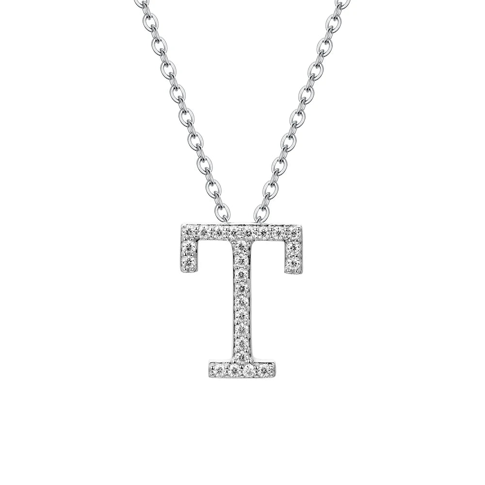 A to Z Moissanite Initial Necklace – Personalized Letter Charm Pendant Aura Diamonds