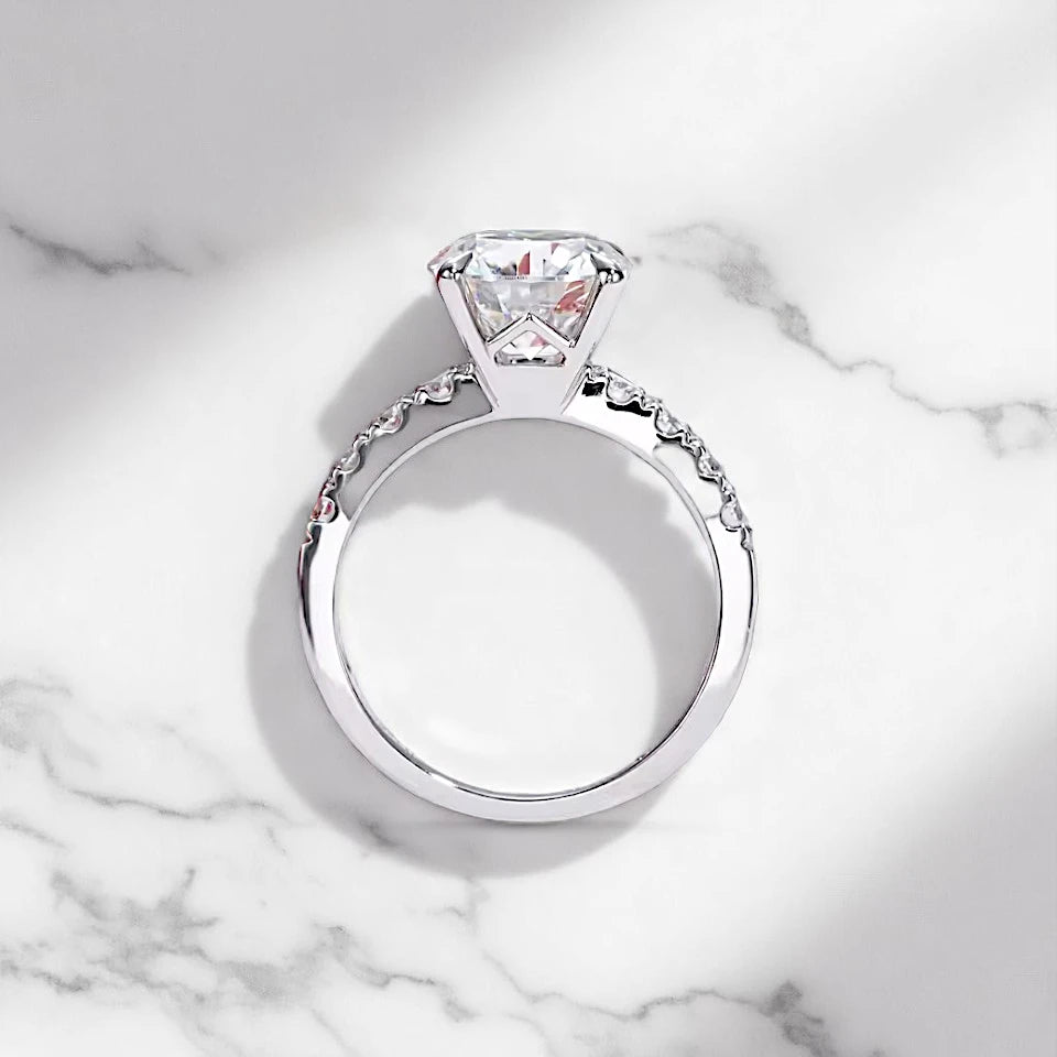 Luxury 3.5 Carat 14K White Gold Round-Cut Solitaire Ring with Accent Stones Aura Diamonds