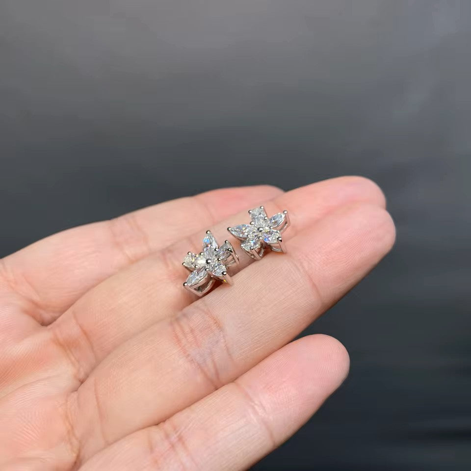 Elegant 3 Carat Floral Stud Earrings - 14K 18K Solid Gold - Moissanite | Luxury Collection