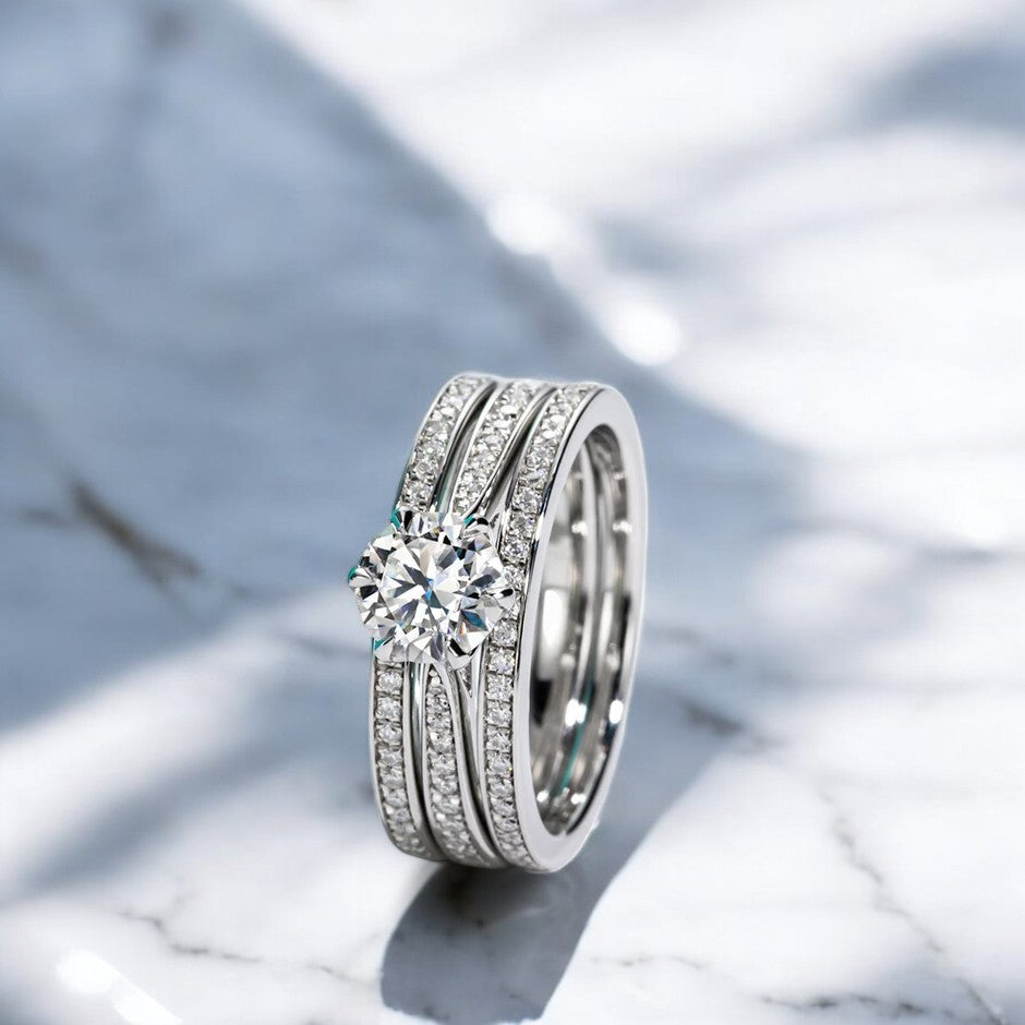 Elegant 1 Carat Solitaire and Wedding Band Engagement Ring Set