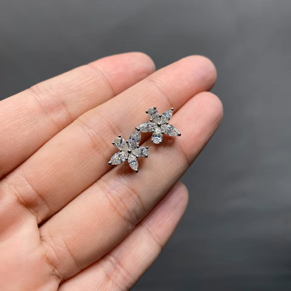 Elegant 3 Carat Floral Stud Earrings - 14K 18K Solid Gold - Moissanite | Luxury Collection