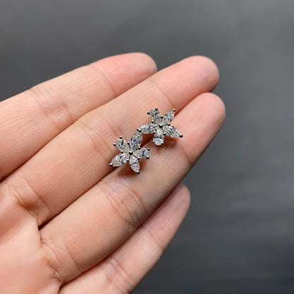 Elegant 3 Carat Floral Stud Earrings - 14K 18K Solid Gold - Moissanite | Luxury Collection
