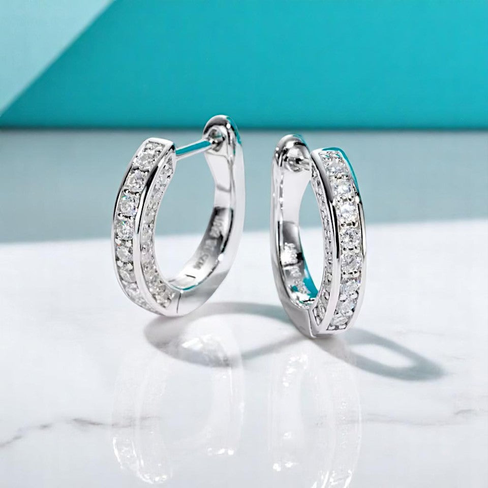 Elegant Chic Huggie Hoop Earrings - Moissanite [Rhodium Plated] Aura Diamonds
