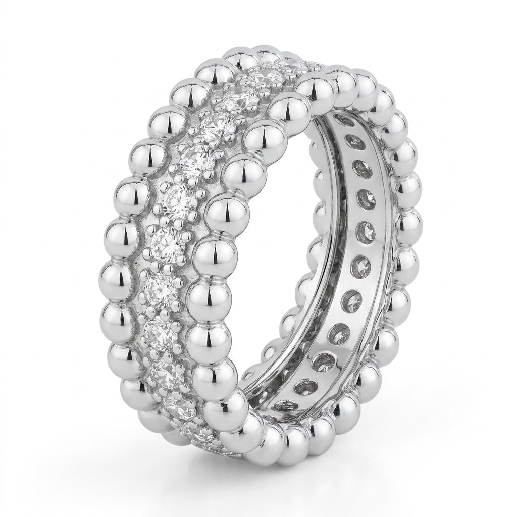 Ivy Beaded Moissanite Band | Sterling Silver