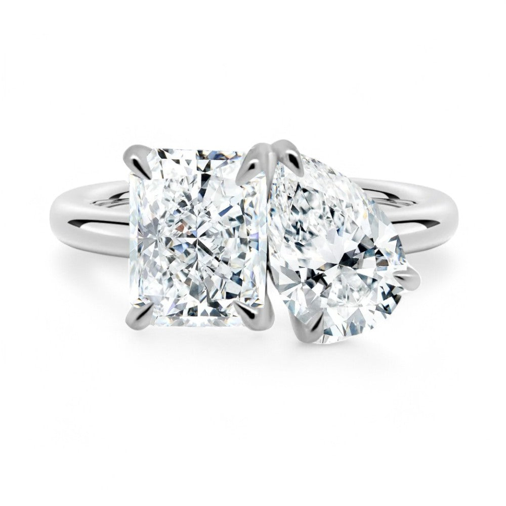 Aura Toi et Moi Radiant Pear Cut with Hidden Halo | 14K 18K Solid Gold | Lab Diamond