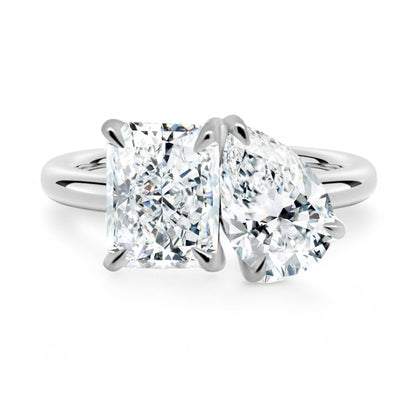 Aura Toi et Moi Radiant Pear Cut with Hidden Halo | 14K 18K Solid Gold | Lab Diamond