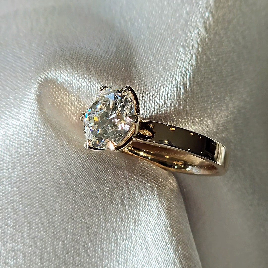 Petal 3 Carat Round Wide Band Lab Diamond Engagement Ring Floral Setting